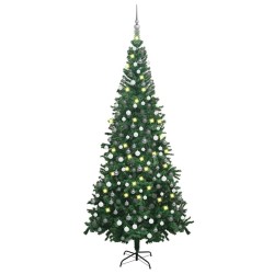Arbre de Noël artificiel pré-éclairé et boules L 240 cm vert 