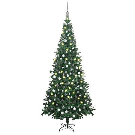 Arbre de Noël artificiel pré-éclairé et boules L 240 cm vert 