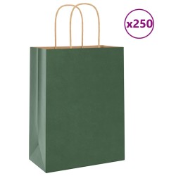 Sacs en papier 250 pcs avec poignées vert 21x11x28 cm 