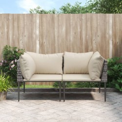 Canapés d'angle de jardin et coussins 2 pcs gris résine tressée 