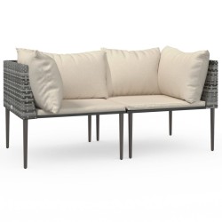 Canapés d'angle de jardin et coussins 2 pcs gris résine tressée 