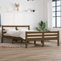 Cadre de lit sans matelas marron miel bois massif 135x190 cm 