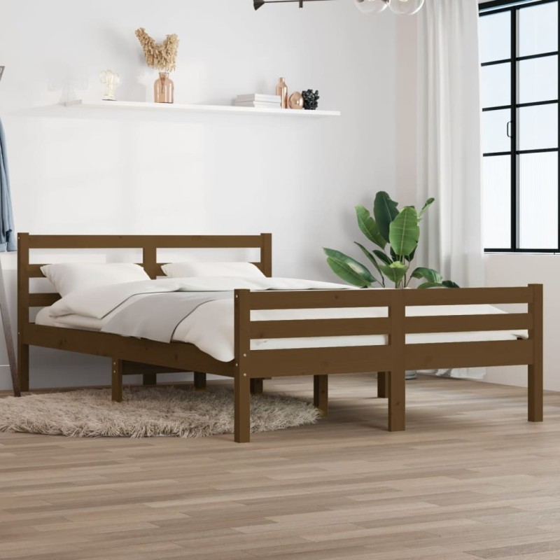 Cadre de lit sans matelas marron miel bois massif 135x190 cm 