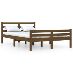 Cadre de lit sans matelas marron miel bois massif 135x190 cm 