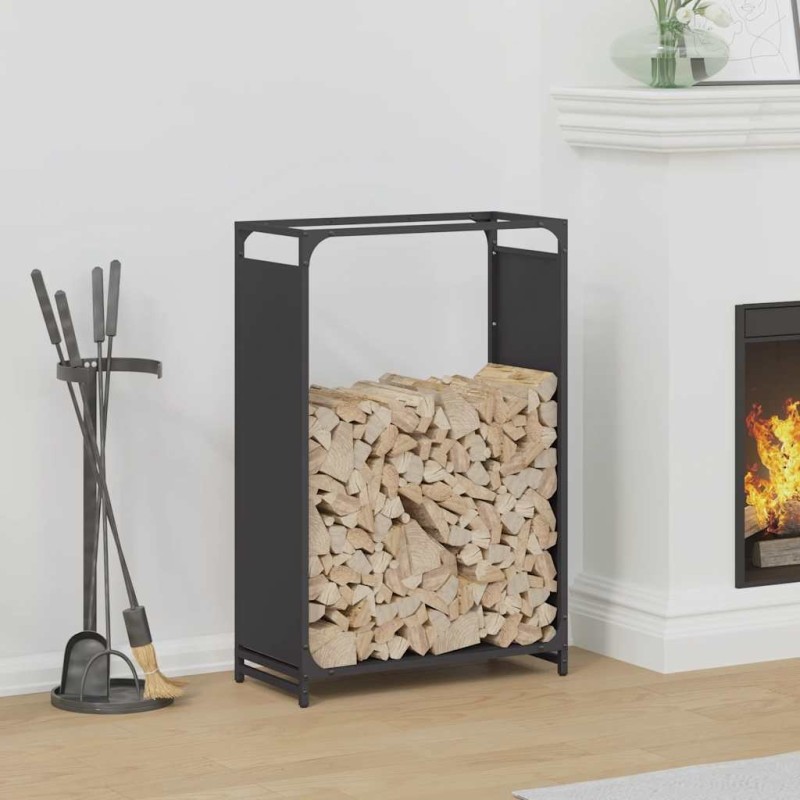 Portant de bois chauffage noir 60x28x90 cm acier laminé à froid 