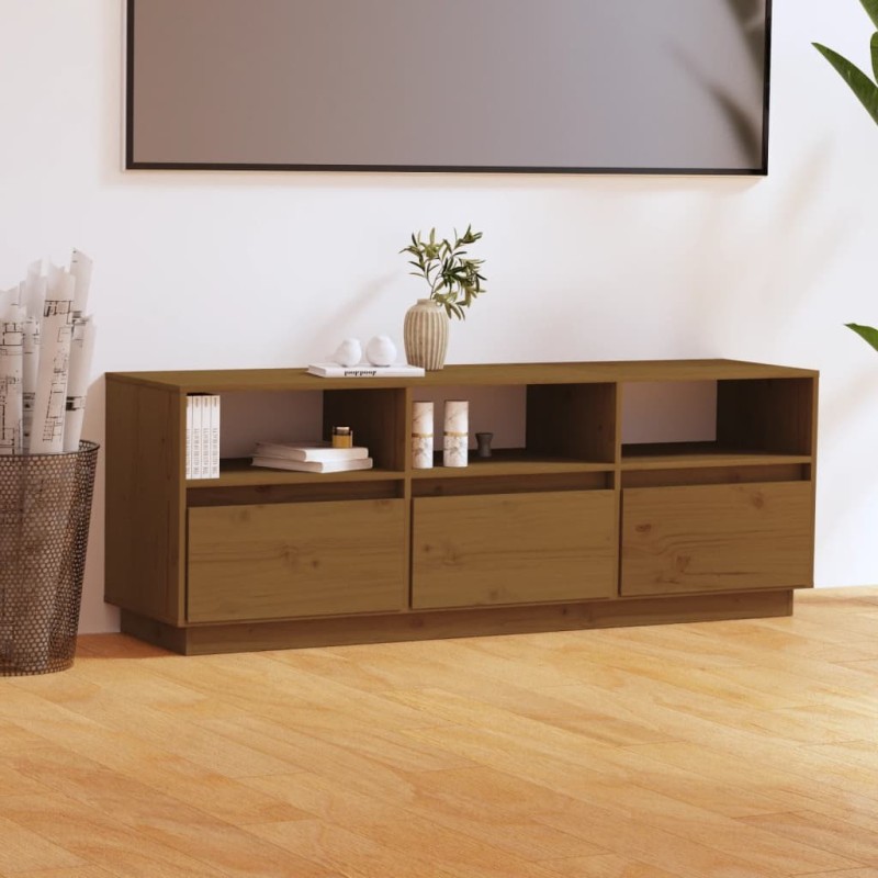 Meuble TV Marron miel 140x37x50 cm Bois de pin massif Meuble TV Marron miel 140x37x50 cm Bois de pin massif