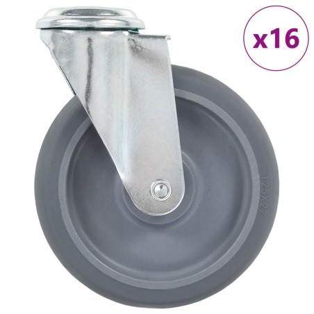 16 pcs Roulettes pivotantes à trou de boulon 125 mm 