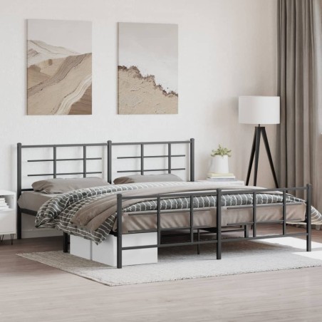 Cadre de lit métal sans matelas avec pied de lit noir 193x203cm 