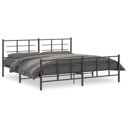 Cadre de lit métal sans matelas avec pied de lit noir 193x203cm 