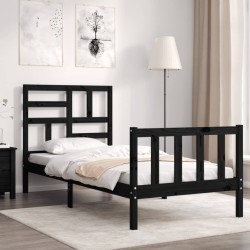 Cadre de lit sans matelas noir bois de pin massif 