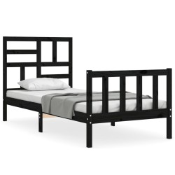 Cadre de lit sans matelas noir bois de pin massif 