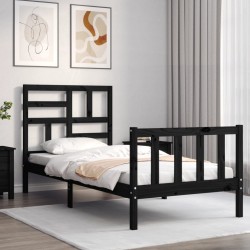 Cadre de lit sans matelas noir bois de pin massif 