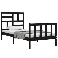 Cadre de lit sans matelas noir bois de pin massif 