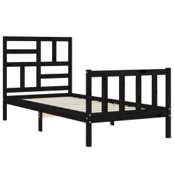 Cadre de lit sans matelas noir bois de pin massif 
