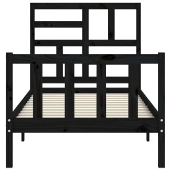 Cadre de lit sans matelas noir bois de pin massif 