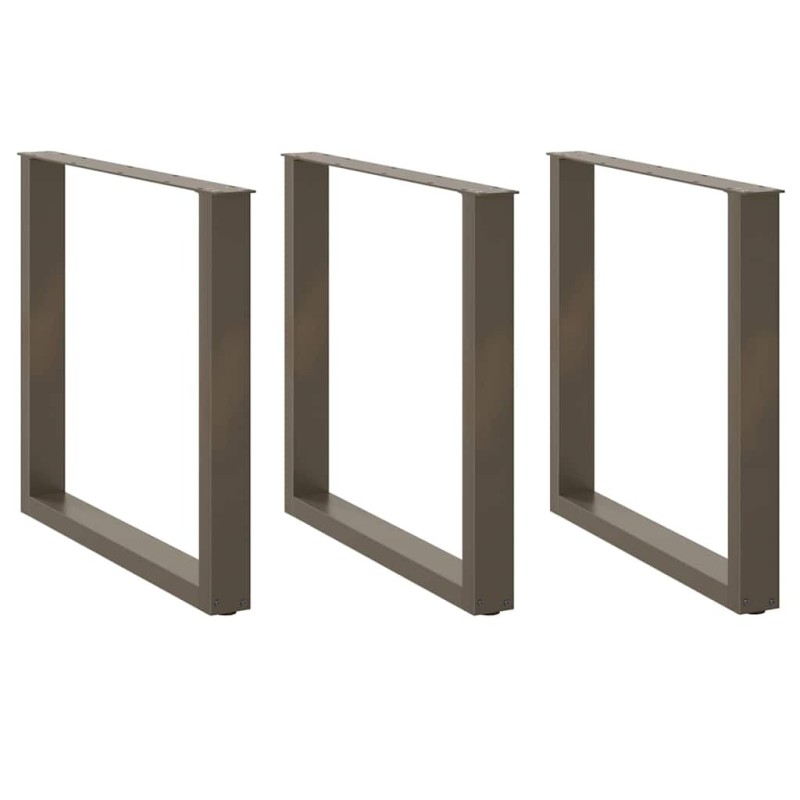 Pieds de table à manger en U, 3 pièces, acier naturel, 90 x (72-73) cm 
