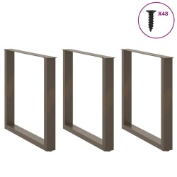Pieds de table à manger en U, 3 pièces, acier naturel, 90 x (72-73) cm 