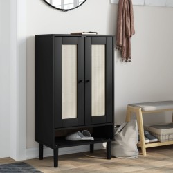 Armoire à chaussures SENJA aspect rotin noir bois massif 