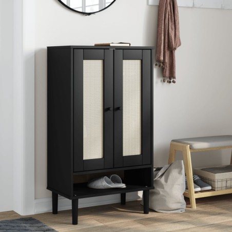 Armoire à chaussures SENJA aspect rotin noir bois massif 