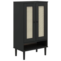Armoire à chaussures SENJA aspect rotin noir bois massif 