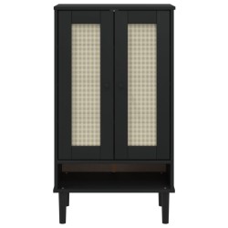 Armoire à chaussures SENJA aspect rotin noir bois massif 