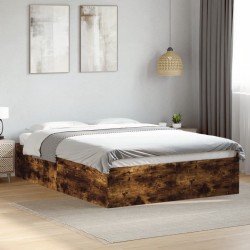 Cadre de lit sans matelas chêne fumé 135x190 cm 