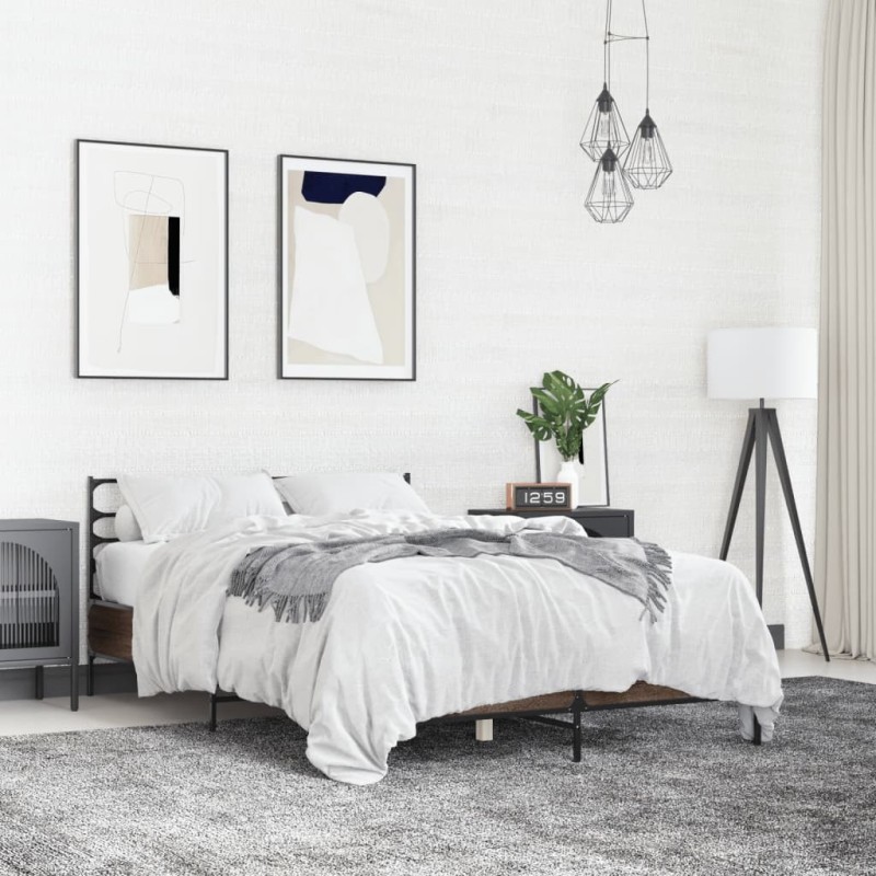 Cadre de lit sans matelas chêne marron 135x190 cm 