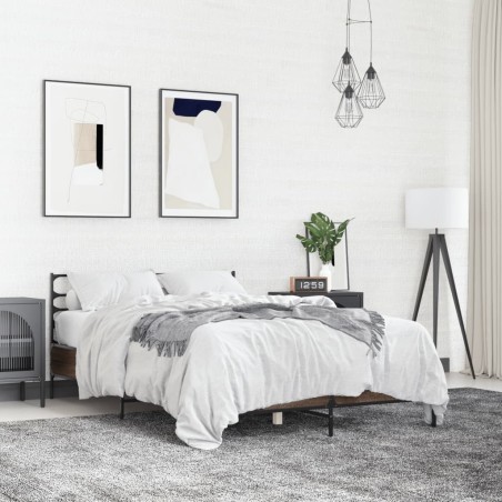 Cadre de lit sans matelas chêne marron 135x190 cm 