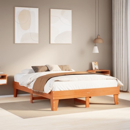 Cadre de lit sans matelas cire marron 150x200cm bois pin massif 