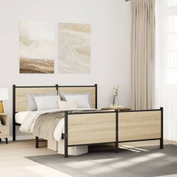 Cadre de lit en métal sans matelas chêne sonoma 137x190 cm 
