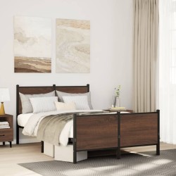 Cadre de lit en métal sans matelas chêne marron 137x190 cm 