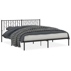 Cadre de lit métal sans matelas et tête de lit noir 180x200 cm 