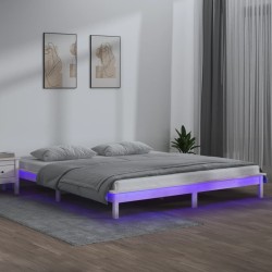 Cadre de lit à LED sans matelas blanc 160x200 cm bois massif 