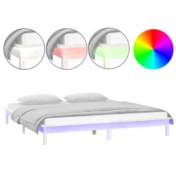 Cadre de lit à LED sans matelas blanc 160x200 cm bois massif 
