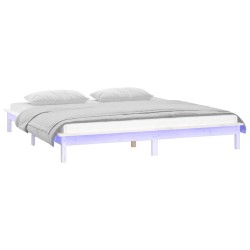 Cadre de lit à LED sans matelas blanc 160x200 cm bois massif 