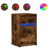 Armoire de chevet et lumières LED chêne fumé bois d'ingénierie 