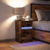 Armoire de chevet et lumières LED chêne fumé bois d'ingénierie 