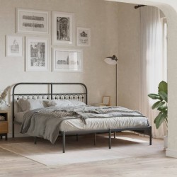 Cadre de lit métal sans matelas avec tête de lit noir 150x200cm 