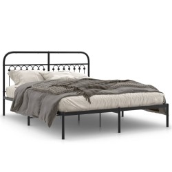 Cadre de lit métal sans matelas avec tête de lit noir 150x200cm 