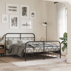 Cadre de lit métal sans matelas avec pied de lit noir 150x200cm 