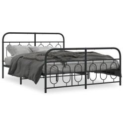 Cadre de lit métal sans matelas avec pied de lit noir 150x200cm 