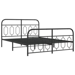 Cadre de lit métal sans matelas avec pied de lit noir 150x200cm 