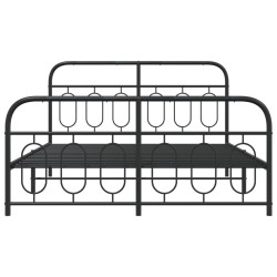 Cadre de lit métal sans matelas avec pied de lit noir 150x200cm 