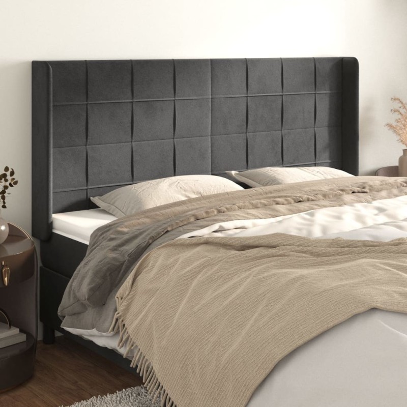 Tête de lit avec oreilles Gris foncé 163x16x118/128 cm Velours 