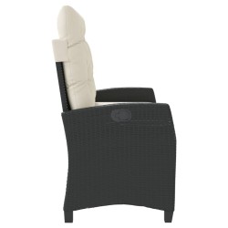 Banc inclinable de jardin avec coussins noir résine tressée 