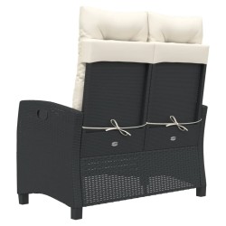 Banc inclinable de jardin avec coussins noir résine tressée 
