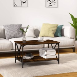 Table basse Chêne fumé 80x50x45 cm Bois d'ingénierie et fer 