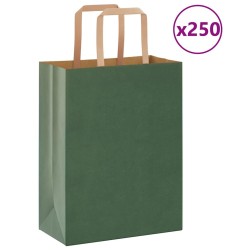 Sacs en papier 250 pcs avec poignées vert 21x11x28 cm 