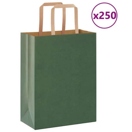 Sacs en papier 250 pcs avec poignées vert 21x11x28 cm 