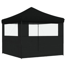 Tente de réception pliable escamotable 2 parois latérales noir 